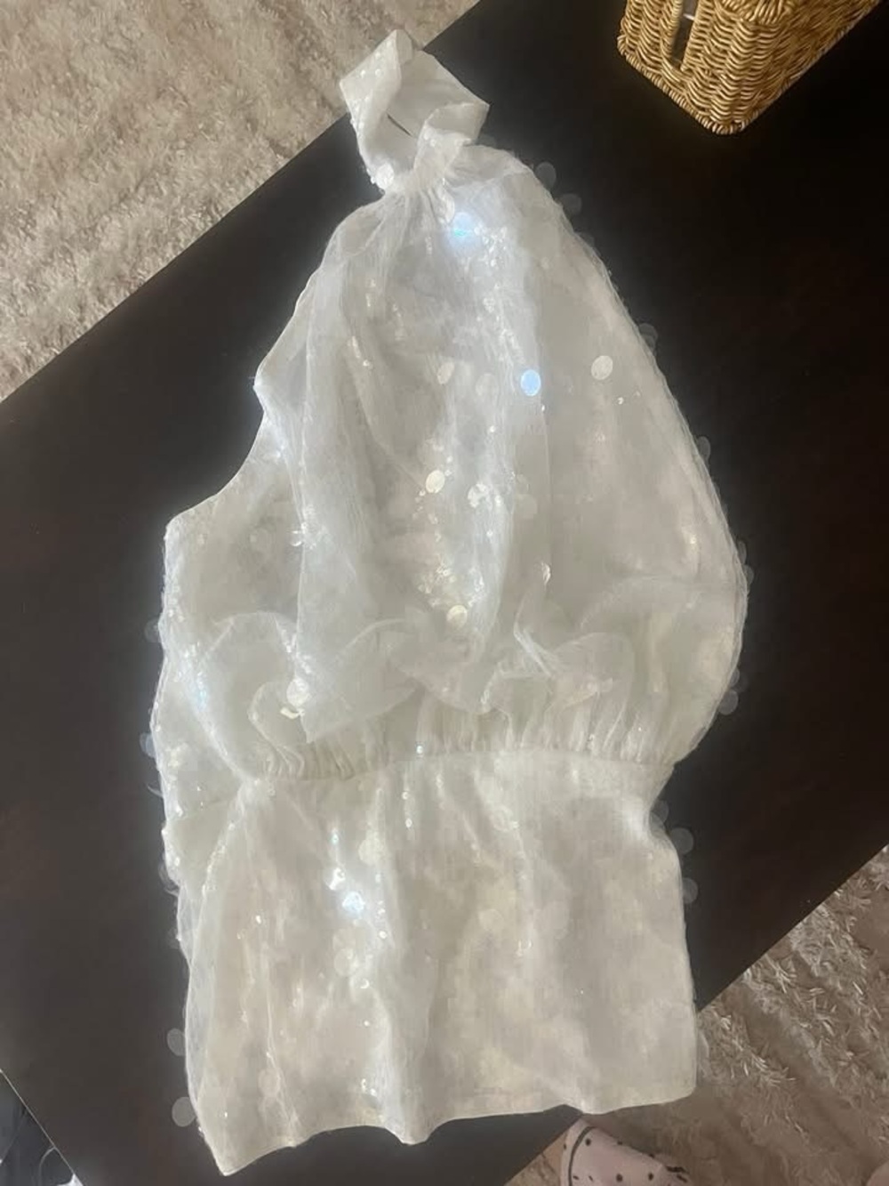 SHEIN White Sequin Halter Mini Dress - Picture 2 of 3
